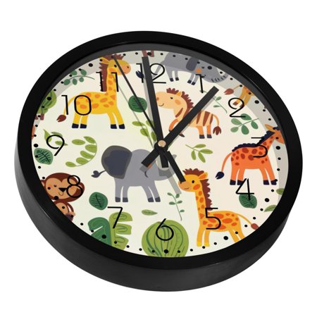 Cartoon Zoo Animals Silent Wall Clock, Non Ticking Battery Operated 9.8 Inch Wall Clocks for Bedroom Kitchen Home Office School Art Decor