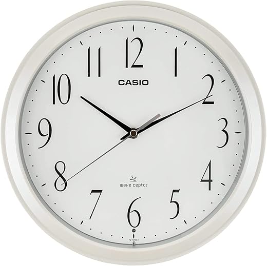 CASIO IQ-1060J-7JF Wall Clock, Radio Wave, White, Diameter 10.6 inches (26.8 cm), Analog, Night Second Hand Stop