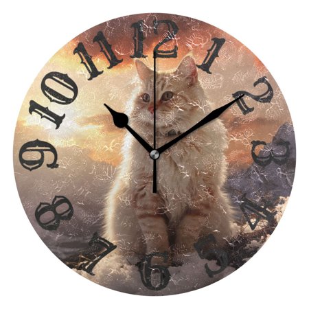 Cat Iceberg Clouds Sunlight 10 inch Wall Clocks Non Ticking Easy to Read Battery Decorative for Home Bathroom Kitchen Bedroom Living Room