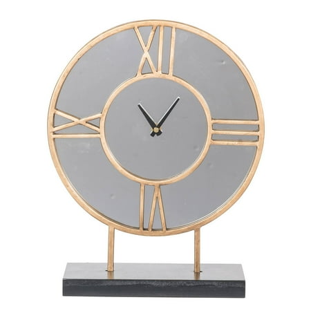 CC Home Furnishings 15 Gold and Clear Contemporary Table Clock with Pedestal Stand