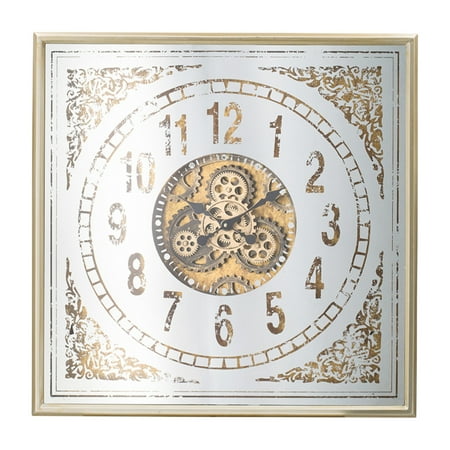 CC Home Furnishings Floral Gear Square Wall Clock - 31.5 - White and Gold