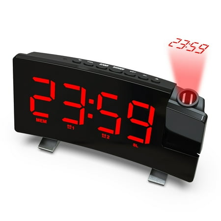 Ceiling Projection Alarm Clock, 15 FM Radio Smart Modern Clock 7'' Large LED Display, 4 Dimmer, 2 Dual Alarm Sounds USB Phone Charger, Snooze, Backup Battery Digital Clock (Red)