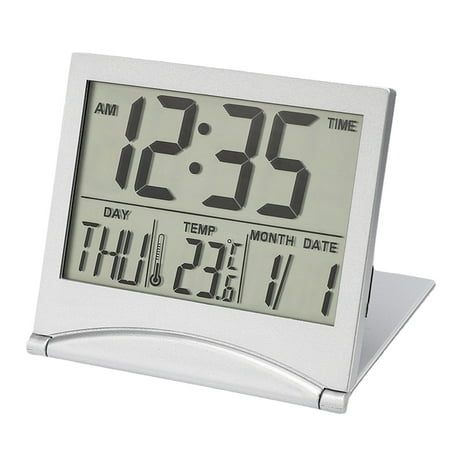 Chailin Digital Travel Alarm Clock Foldable Calendar Temperature & Timer LCD Clock With Snooze Mode Large Number Display Battery Operated