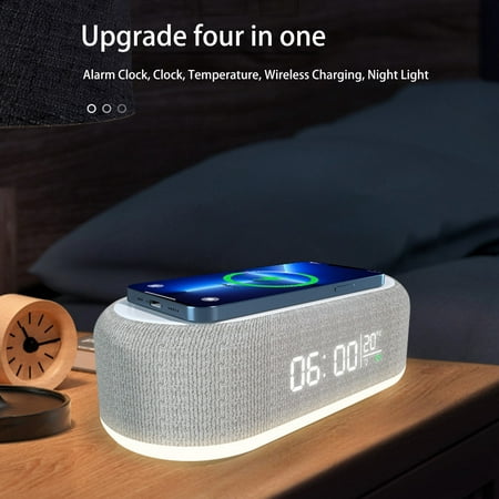 CHEEPUM Portable Phone & Mp3 Speakers & Audio Docks Wireless Charging Desk Clock With Alarm Night Light & Temperature Gauge 4 In 1