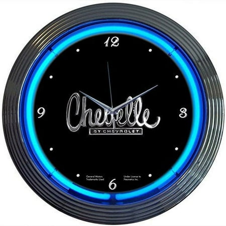 Chevrolet Chevy Chevelle Genuine Electric Neon 15 Inch Wall Clock Glass Face Chrome Finish USA Warranty