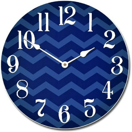 Chevron Navy Blue Large Wall Clock | Beautiful Color, Silent Mechanism, Made in USA