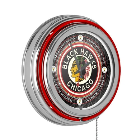 Chicago Blackhawks Throwback Retro Neon Analog Wall Clock with Pull Chain