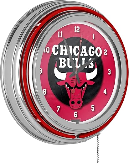 Chicago Bulls NBA Chrome Double Ring Neon Clock