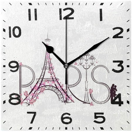 Chic Romantic French Paris Eiffel Tower Butterfly Square Wall Clock Decorative, 8 Inch Battery Operated Quartz Analog Quiet Desk Clock For Home,Office,School