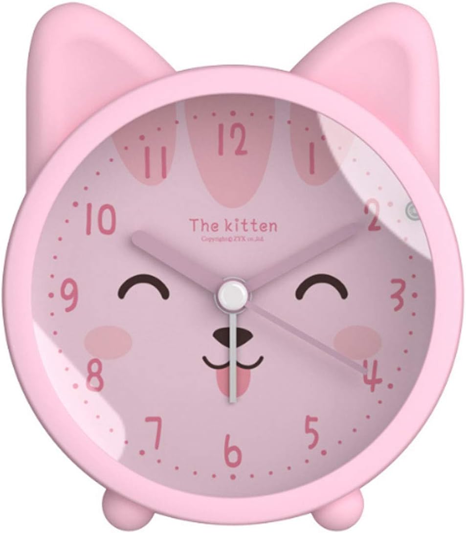 Children Cute Animal Dog/Cat Alarm Clock Silent Non Ticking Silicone Clock Night Light Travel Clock