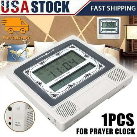 Chok Muslim Digital Alarm, LCD Automatic Digital Islamic Azan Muslim Prayer Alarm Wall & Table Home Clock Islamic Clock with Temperature Display, Hijri and Gregorian Calendars