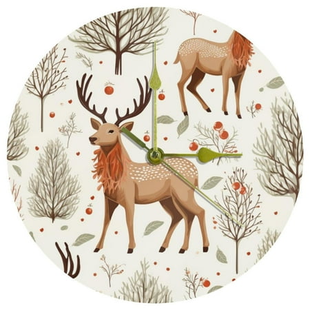 Christmas elk 9.8 Inches Round Acrylic Wall Clock, Silent Non Ticking Battery Powered - Suitable for Kitchen, Bedroom, Living Room, Office, etc. - Wall Clocks