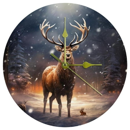 Christmas elk retro Circular Acrylic Wall Clock - Elegant Timepiece for Home with Quiet Movement - Modern Design and Easy-to-Read Numbers - 12-inch Diameter