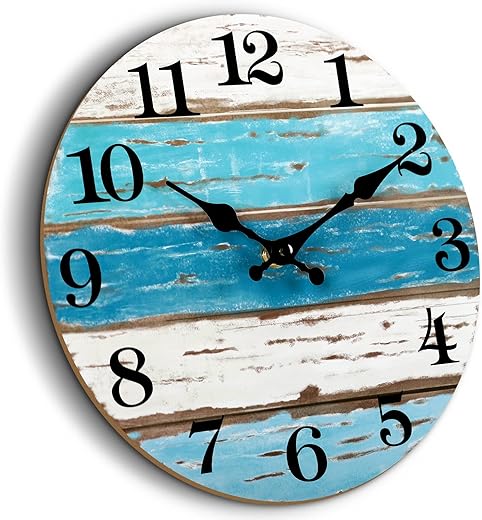 CHYLIN 16 Inch Wall Clock, Large Outdoor Clocks for Patio, Pool Beach House Decor Tropical Clocks for Walls, Nautical Coastal Themed Blue Clock for Lake House, Bathroom, Living Room, Kitchen (16")