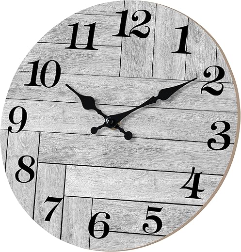 CHYLIN Wall Clock, 14 Inch Gray Silent Wall Clocks Battery Operated Non Ticking, Vintage Rustic Coutry Style Clock Decorative for Kitchen, Bathroom, Living Room, Bedroom(14")