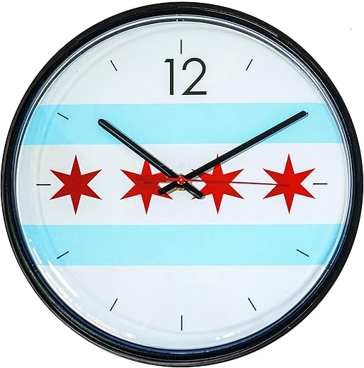 City Flag-Chicago Quiet Wall Clock, 12.75 inch, Black