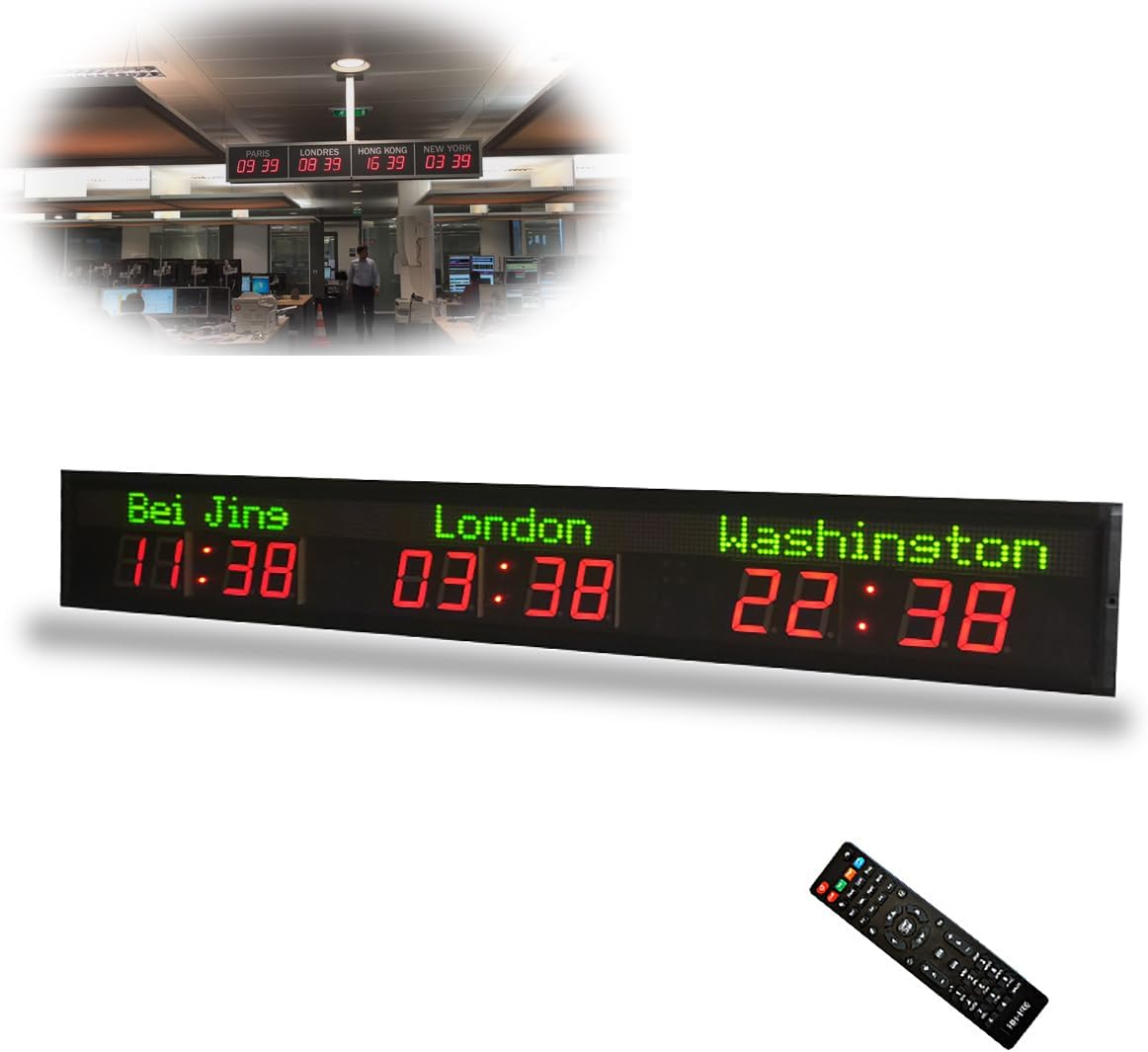 Classic 3 City World Time Wall Clock, Automatic Calibration, LED World Large Wall Clock, Personalized City Time Zone, The Annual Error is Less Than 2 Minutes, 5-Level Brightness Adjustment