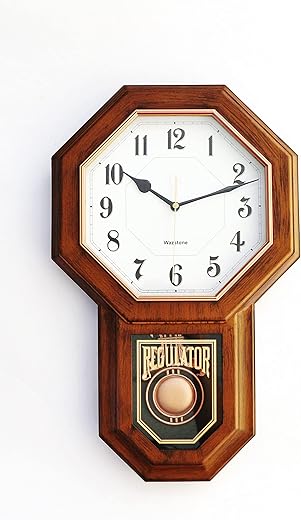 Classic Antique Mini Pendulum Wall Clock, Wood Simulated Vintage Bronze Texture, Non Ticking Silent Sweep Quartz Movement, Width 11.4”, Length 18.5”, Retro Rustic Country Style, Plastic Frame