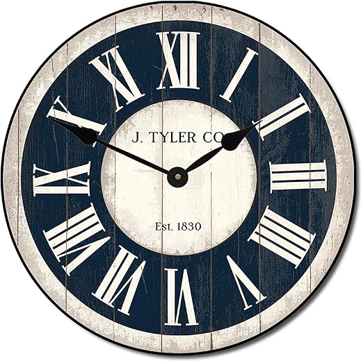 Classic Ivory and Navy Blue Wall Clock | Ultra Quiet Quartz Mechanism | Hand Made in USA Beautiful Crisp Lasting Color | Comes in 8 Sizes (Wood-24 inche, Ivory and Navy Blue)