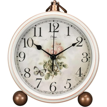 Classic Vintage Clock - Elegant and Decorative Analog Clock,Silent Non-Ticking Clock with Distressed Metal Frame for Office, Living Room or Bedroom