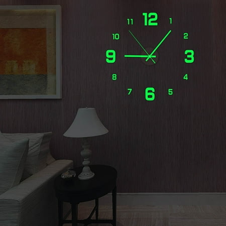 Clearance！ SDJMa Luminous 3D DIY Mirror Surface Wall Clocks Modern Design Living Room Decorative Clocks (Luminous)