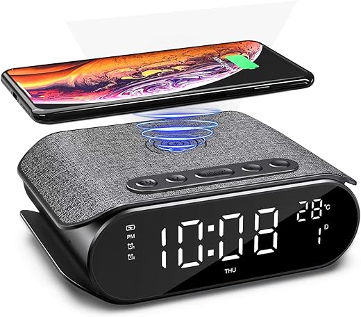 CLEVER BRIGHT Alarm Clocks Radio: Digital Clock for Bedrooms - Fast Wireless Charger Station with USB Port