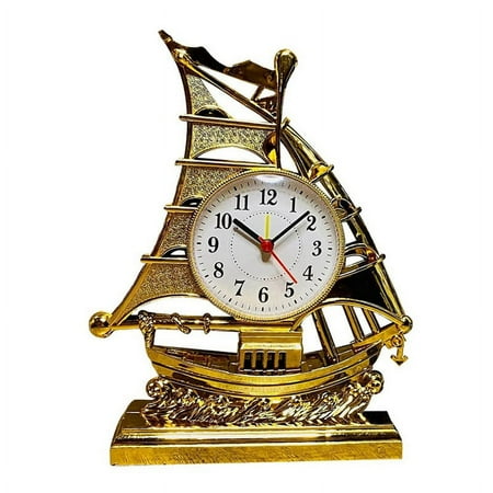 Clock Alarm Sailboat Table Vintage Retro Model Ornament Nautical Desk Clocks Boat Figure Silent Bedside,Gold