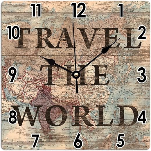 Clock Europe Antique Map Travel Theme Clocks for Wall Travel The World PVC Wall Clock Battery Operated Clock Farmhouse Clock 12x12in Travel Lover Home Decor Gift