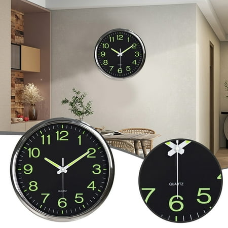 Clock For Bedroom With Temperature Digital Clock Large Display Led Wall Clock Battery Powered 12 Inch Luminous Silent Non Ticking Night Glow In The Dark Quartz Wall Clock