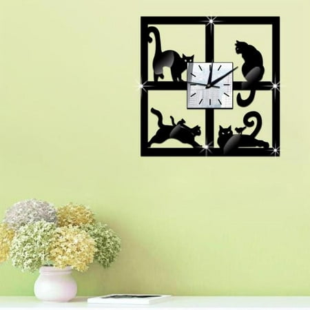 clocks for bedroom garden decor roman gear wall clock Unique Cat Mirror Black Wall Clock Modern Design Home Decor Watch Sticker