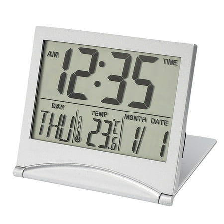 Clocks For Living Room Battery Operated Digital Wall Clock Led Digital Travel Alarm Clock Foldable Calendar Temperature & Timer Lcd With Snooze Mode Large Number Display Battery Operated