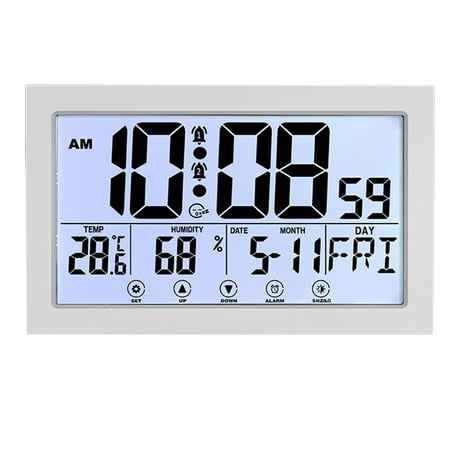 Clock with Outdoor and Indoor Temperature - Self-Setting Alarm Day Digital Clock Large Dispaly, Battery Operated Wall Clocks or Desk Clocks for Bedroom,Livingroom,Office,white,white，G165461