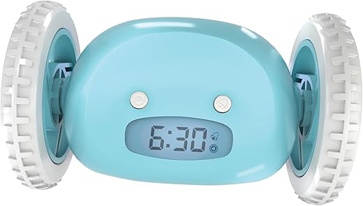 CLOCKY Extra Super Loud Alarm Clock for Heavy Sleepers Adults Kids Teens Bedroom, Move Jump Roll Run Away Easy to Set Smart Digital Alarm Clock on Wheels - Funny Gag Gift (Blue)