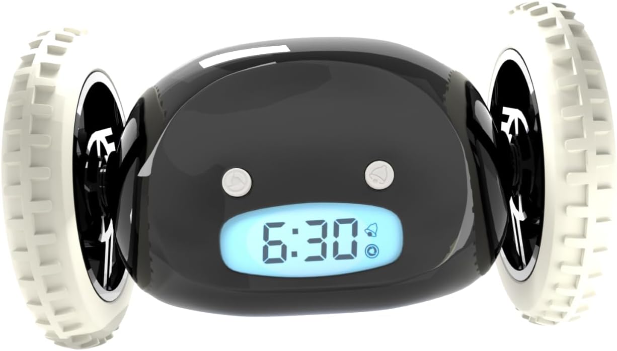 CLOCKY Extra Super Loud Alarm Clock for Heavy Sleepers Adults Kids Teens Bedroom, Move Jump Roll Run Away Easy to Set Smart Digital Alarm Clock on Wheels -Funny Gag Gift (Black)