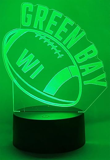 CLORURBANLIVE 3D Football Green Bay Night Light 3D Illusion Lamp for Boys Gift 16 Changing Color Remote Control Kids Room Ball Decor Lighting (Green Bay Multicoloured)