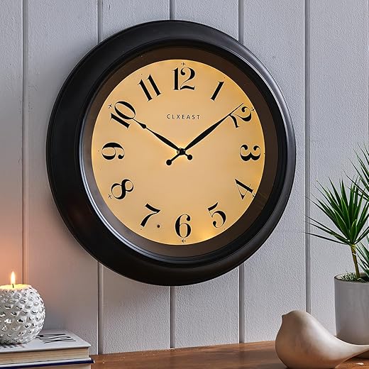 CLXEAST 18 Inch Large Modern Farmhouse Illuminated Wall Clock with Smart LED Light Sensor,Lighted Wall Clocks for Living Room Decor,Bathroom Wall Clock Decorative,Oil Rubbed Bronze Black