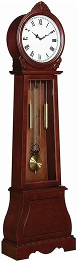 Coaster Home Furnishings Grandfather Clock with Chime Brown Red, 9"D x 20"W x 71.75"H