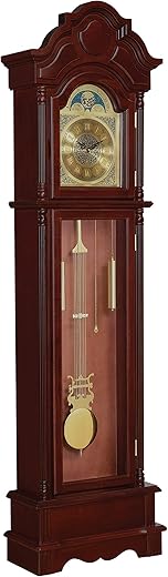 Coaster Home Furnishings Grandfather Clock with Chime Brown Red and Clear, Cherry, 10" D x 22" W x 78.5" H (900749)