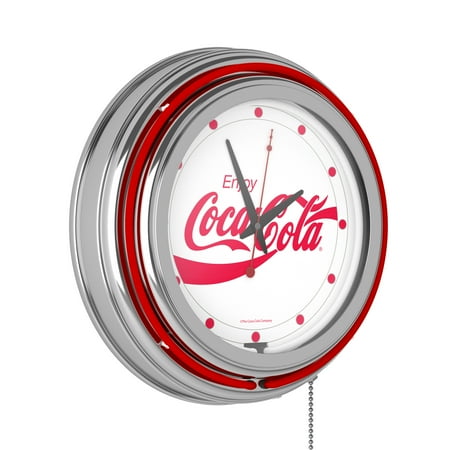 Coca-Cola Enjoy Coke White Retro Neon Analog Wall Clock with Pull Chain