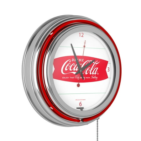 Coca-Cola Ice Cold Design Retro Neon Analog Wall Clock with Pull Chain