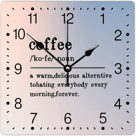 Coffee Definition Square Pvc Wall Clock Primitive Sayings Wall Clock Typography Art Print 12In Battery Operated Modern Numeral Clocks For Living Room Kitchen Bedroom Office