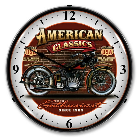 Collectable Sign and Clock American Classic Bike LED Lighted Premium Wall Clock