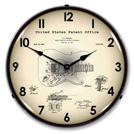 Collectable Sign and Clock Fender 1954 Patent LED Lighted Premium Wall Clock