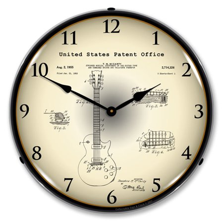 Collectable Sign and Clock Gibson Les Paul 1955 Patent LED Lighted Premium Wall Clock