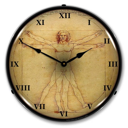 Collectable Sign and Clock Leonardo da Vinci Vitruvian Man LED Lighted Premium Wall Clock