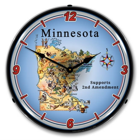 Collectable Sign and Clock Minnesota Supports The 2nd Amendment LED Wall Clock, Retro/Vintage, Lighted, 14 inch