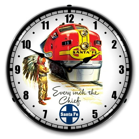 Collectable Sign and Clock Sante Fe Chief LED Lighted Premium Wall Clock