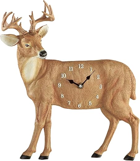 Collections Etc Lovely Deer Analog Hanging Wall Clock with Swinging Pendulum - Hand-Painted with Realistic Details and Impressive Antlers