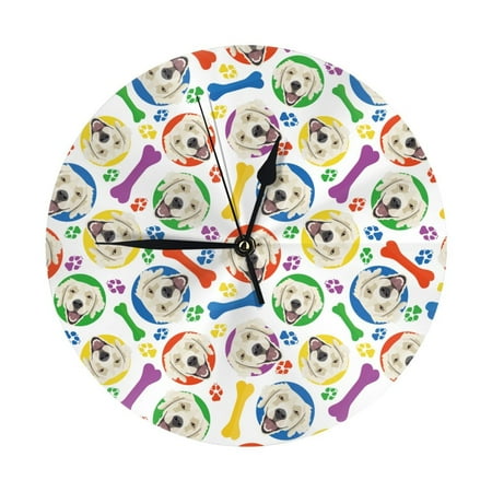 Colorful Labrador Retriever Dog Wall Clock Silent Non Ticking - 10 Inch Battery Operated Modern Clocks for Living Room Bedroom Kitchen Bathroom Office Classroom, Decorative Clocks