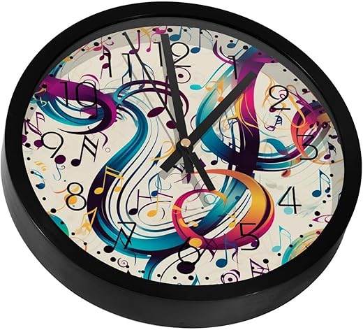 Colorful Music Notes Silent Wall Clock, Non Ticking Battery Operated 9.8 Inch Wall Clocks for Bedroom Kitchen Home Office School Art Decor